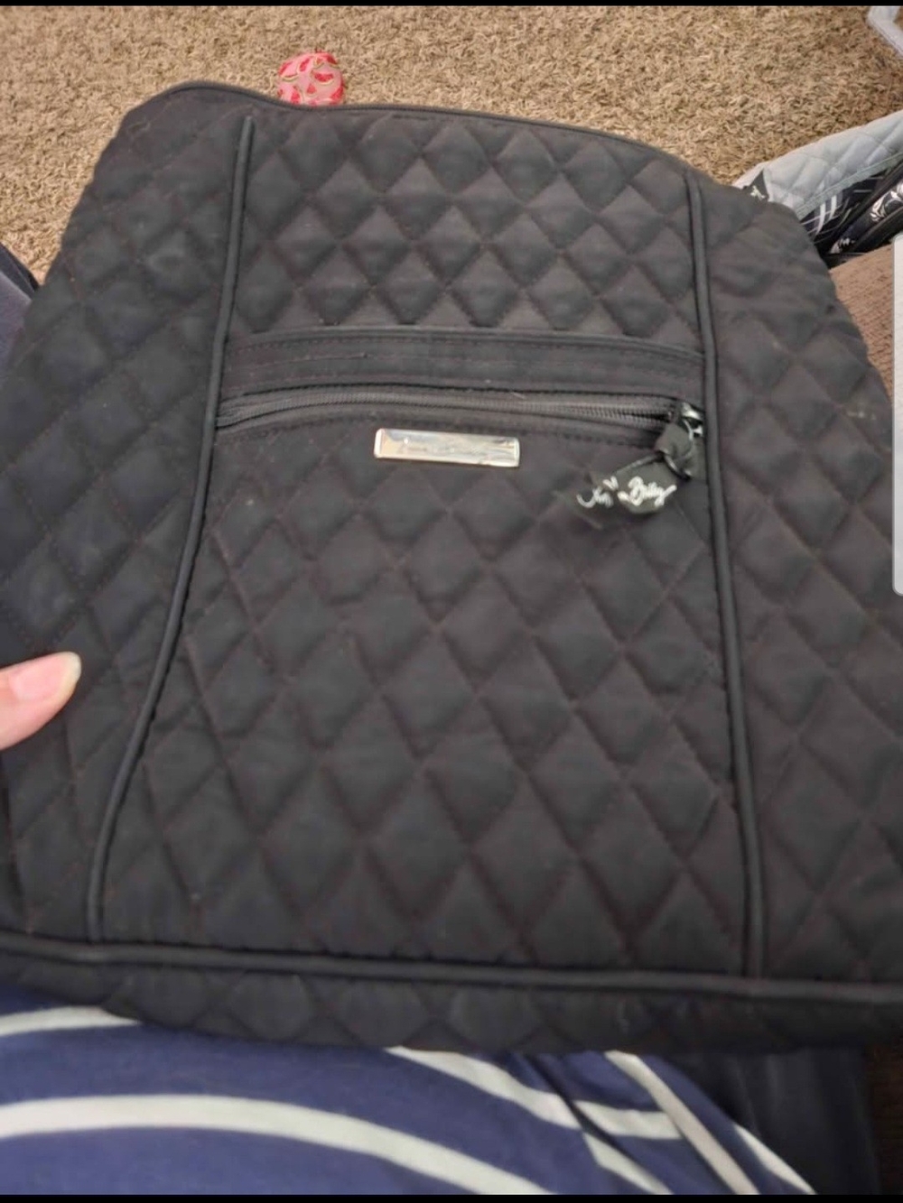 Vera Bradley Black Quilted Backpack with Metal Logo Plate